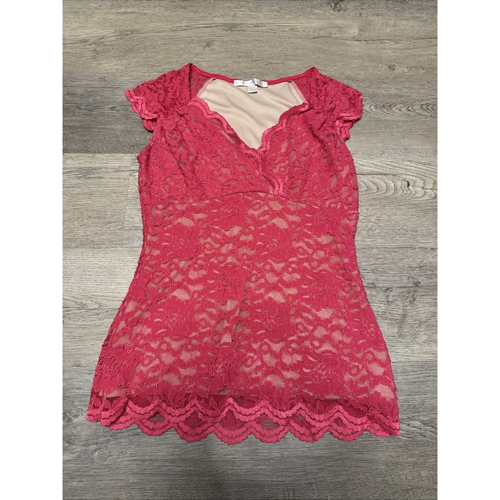 Boston Proper Top Women M 90s Y2K Lace Mesh Babydoll Semi Sheer Cap Sleeve Lined